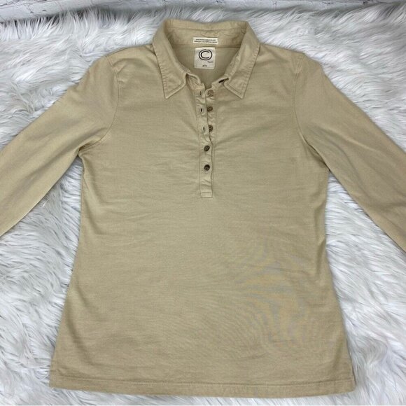 C Organics Women's Tan 1/4 Button Up Long Sleeve Organic Cotton Polo Shirt M/C33 - Picture 5 of 12